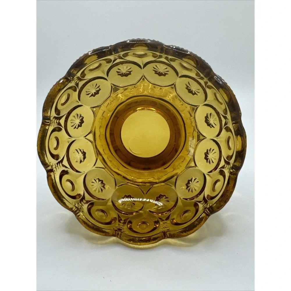 L.E. Smith Moon and Stars Amber Footed Glass Small Candy Dish Bowl